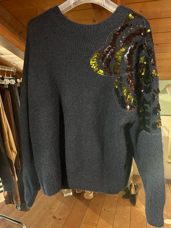 Wool sweater blu with sequins